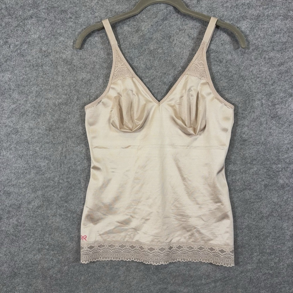 Ruby Ribbon Pin Up Cami Womens 38 Beige Lace Trim Wireless 3055